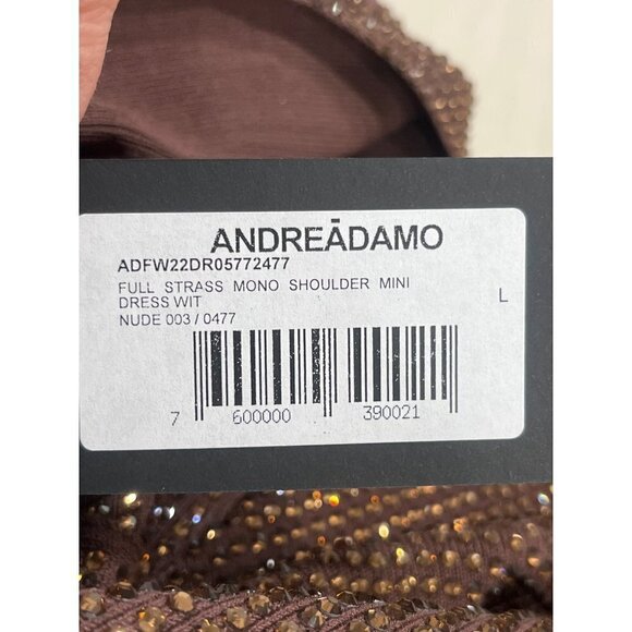ANDREADAMO Full Strass Mono Shoulder Mini Dress in Brown Large New Womens - Picture 9 of 11